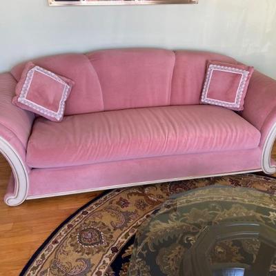 Post Modern Michelangelo Designs, Pink Tufted Velvet over stuffed Sofa