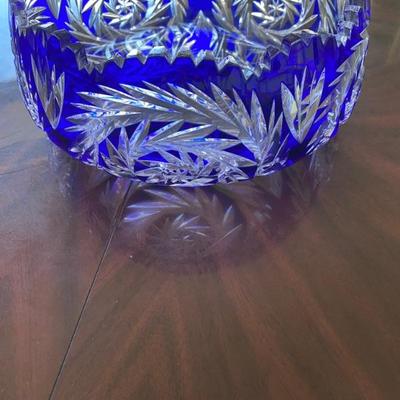 Vintage Czech Bohemian Cobalt Blue Cut Crystal Sawtooth Centerpiece