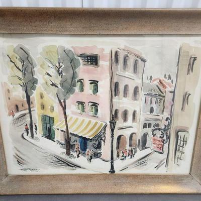 Signed MT Faber stree scene 23x34 on canvas panel
