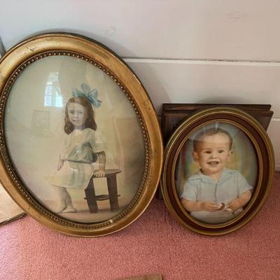 Oval Picture Framed w/ Vintage Photos, One Hand-Colored $10-25