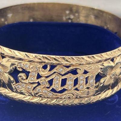 SJP927-Beautiful 14k Gold Hawaiian Bangle Bracelet 