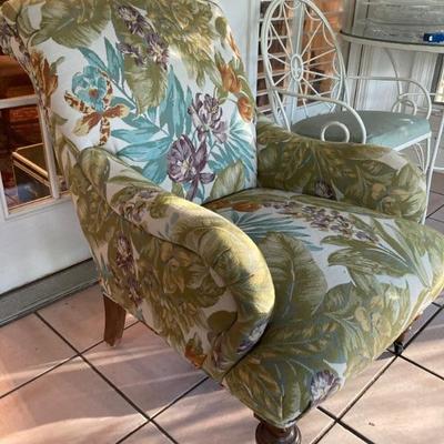Upholstered Scroll Back Chair Floral Motif  $195