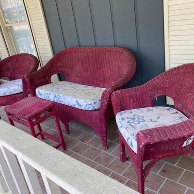 Four Piece Raspberry Red Wicker Set $150