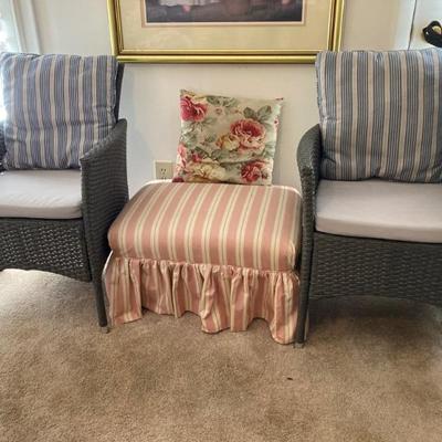 Gray Wicker Chairs $225 pair
Pink Stripe Stool $49.50
