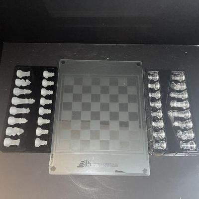 Glass chessboard w/ glass pieces complete 10x13â€