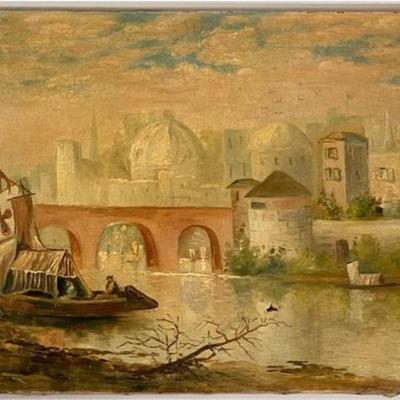 Lot ArtM23 - Antique - Venice Italy - Oil On Canvas Painting - Has Damage
