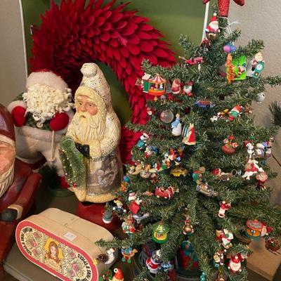 Small Rotating Christmas Tree with hundreds of miniature attached ornaments