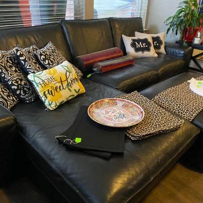 IKEA Black Leather Modern sectional with Ottoman
