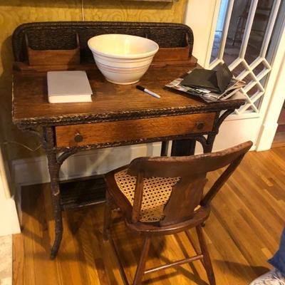 Antique 1920â€™s era wicker desk and chair, excellent condition