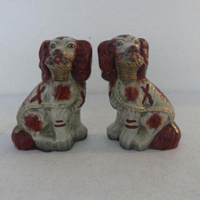 Vintage Pair of Beautifully Decorated Mantel Spaniel Figurines