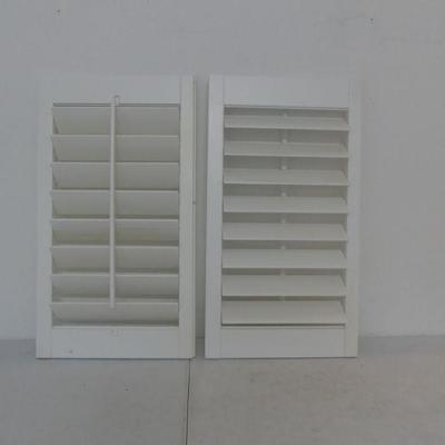 Pair of White Wood Traditional Louvered Shutters