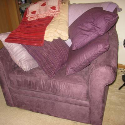 BUY IT NOW $ 85.00  PURPLE CHAIR AND OTTOMAN 