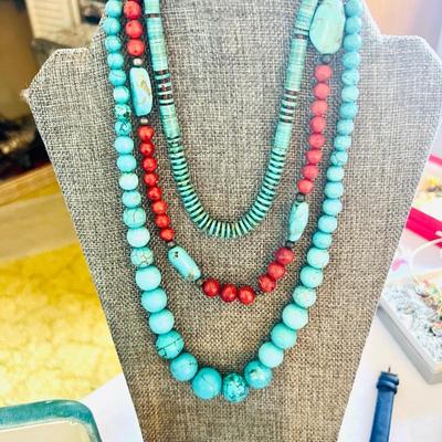 Turquoise and Coral Necklaces
