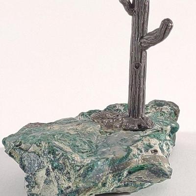 Lead & Natural Stone Cactus Sculpture