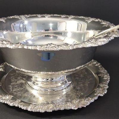 Gorham Newport Silver Plated Punch Bowl & Tray