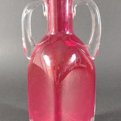 Ruby Red & Clear Glass Decanter & Stopper