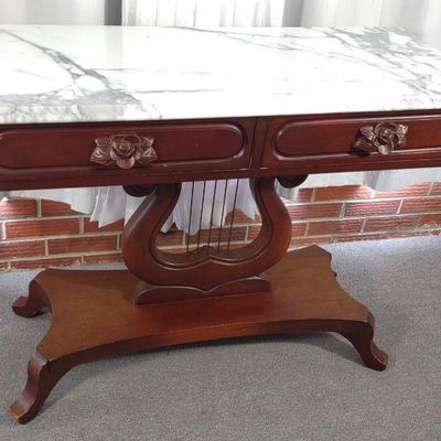 Victorian Style Marble & Mahogany Console Table