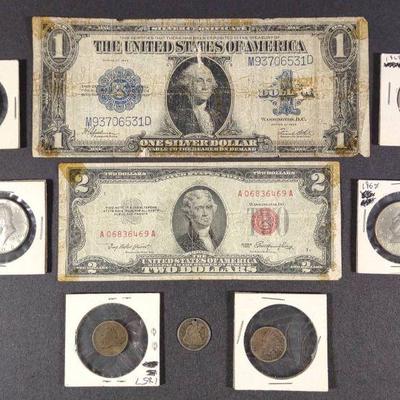 Early US Bank Notes, Pennies & 1838 Stiver Coin