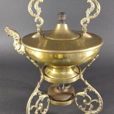 Antique Brass Tea Kettle & Warming Stand