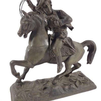 Antique French Spelter Cowboy Clock Top Statuette
