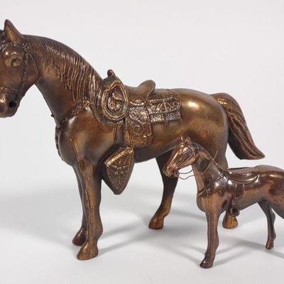Pair of Cast Metal Horses w/ Copper Finish