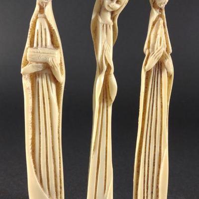 3 Bone Carved Italian Religious Nativity Figures