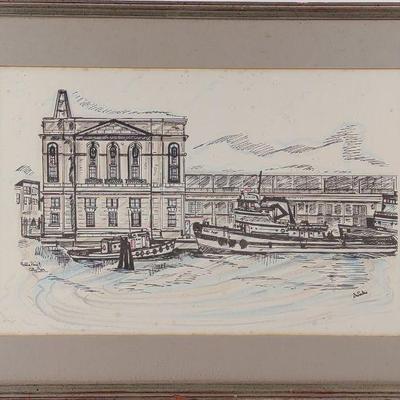 Tony DeSales Pen & Ink Drawing Baltimore Harbor