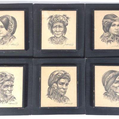 Six Original Native Portrait Sketches