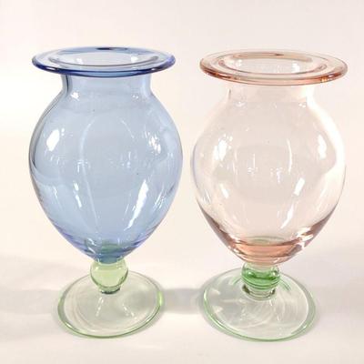 2 Tiffin Glass Two Tone Pedestal Vases