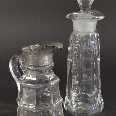 Antique Syrup Pitcher & Blown Glass Decanter