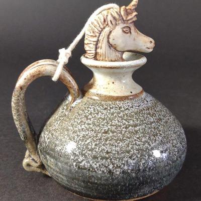 Signed Studio Art Pottery Decanter w/ Horse Head