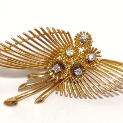 14K Gold & Diamond Flair Brooch / Pin