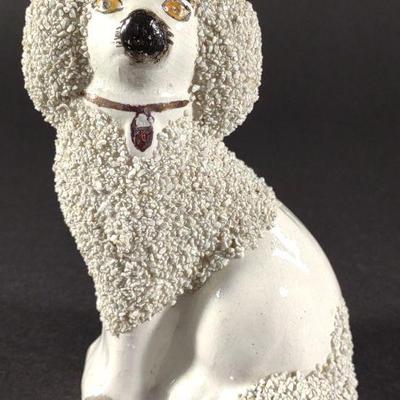 Antique Staffordshire Porcelain Poodle Dog