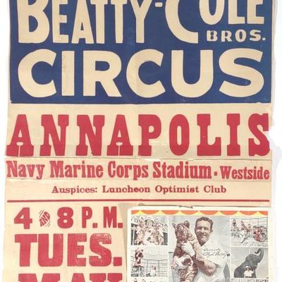 Cole Bros Circus Clyde Beatty Poster (Annapolis)