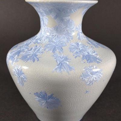 Crystalline Glazed Blue & Silver Vase (signed)