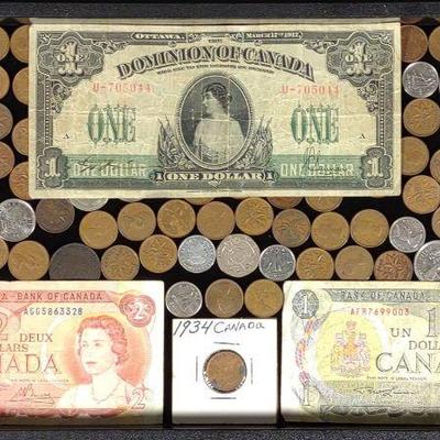 Lot of Canadian Coins & Bank Notes