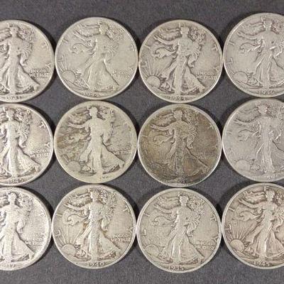 14 Silver Walking Liberty Half Dollars
