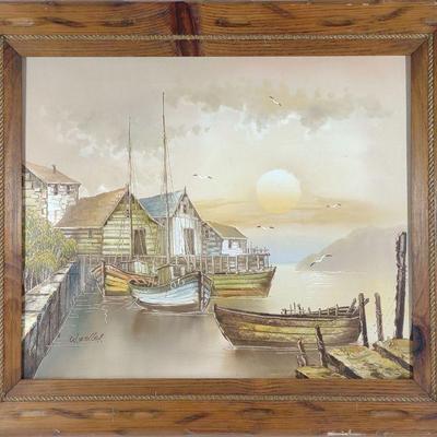 W. Zeller Harbor Oil Painting