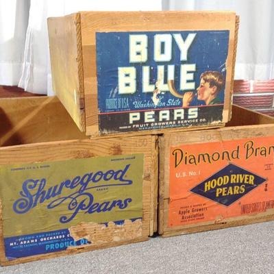 3 Vintage Pear Advertising Crates