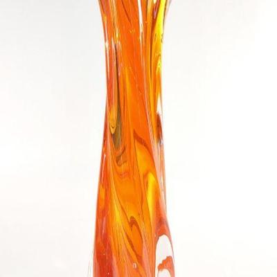 Vintage Orange Swung Glass Vase