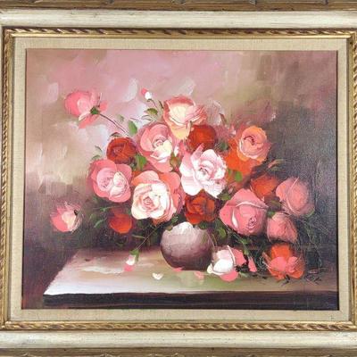 Original Still Life Oil Painting of Pink Flowers