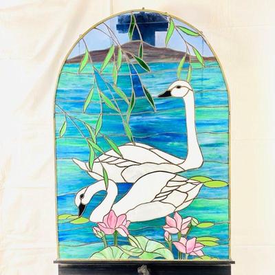 Large Stained Glass Piece with Swans 20.5