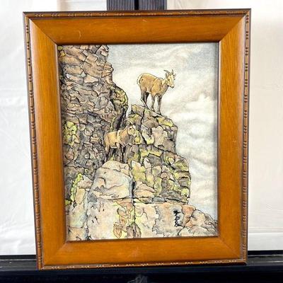 Original Art by Colorado Artist Vivian Etmanczyk Using Scratchboard & Watercolor "Rocky Situation" 11" x 13"