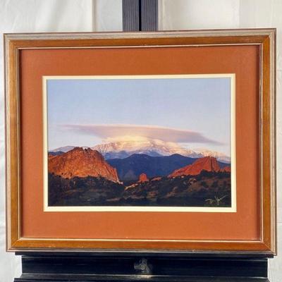 Enlarged Framed Photo of Pikes Peak & Garden of the Gods~ Signed by Unknown Artist ~ 22" x 19" Framed