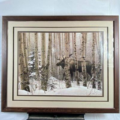  Lithograph by Stephen Lyman 1988 Framed ~ Moose in the Forest Measures