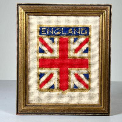 ENGLISH NEEDLEPOINT FLAG | Needlepoint flag & shield of England; w. 8.5 x h. 10 in  