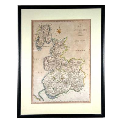 A MAP OF LANCASHIRE FROM THE BEFT AUTHORITIES | Color engraving, engraved by J. Cary; 15 x 21 in., sight. w. 22 x h. 28 in (frame)  