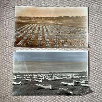 (2PC) WWII AIRCRAFT PHOTOGRAPHS | Gelatin silver prints showing bombers parked in a field - w. 25 x h. 14 in 