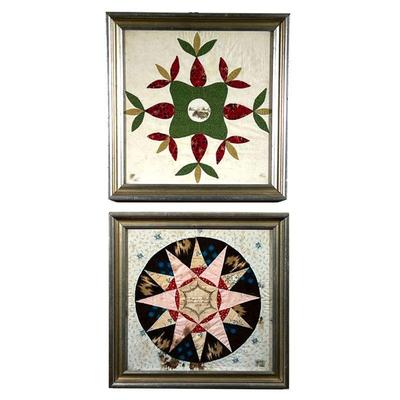 (2PC) 19TH CENTURY QUILT TILES | Antique quilt tiles with colorful designs. 