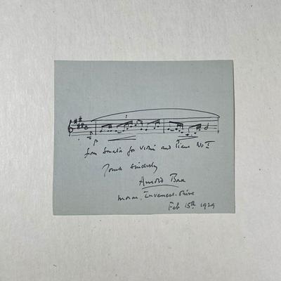 [SIGNATURE] ARNOLD BAX | Arnold Bax. Three-measure autograph musical quote signed February 15, 1924, from Sonata for Violin and Biano,...